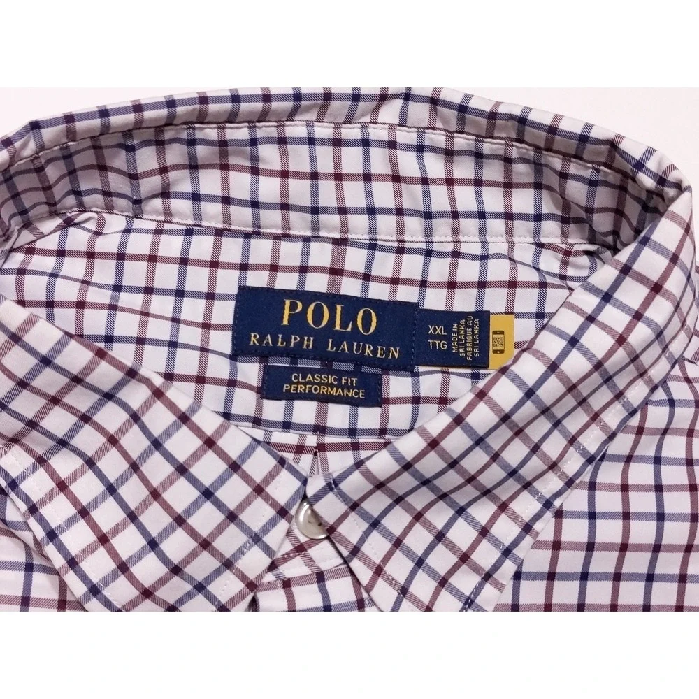 POLO RALPH LAUREN Performance Long Sleeve Button Shirt Red‎ Blue Checks XXL 2XL